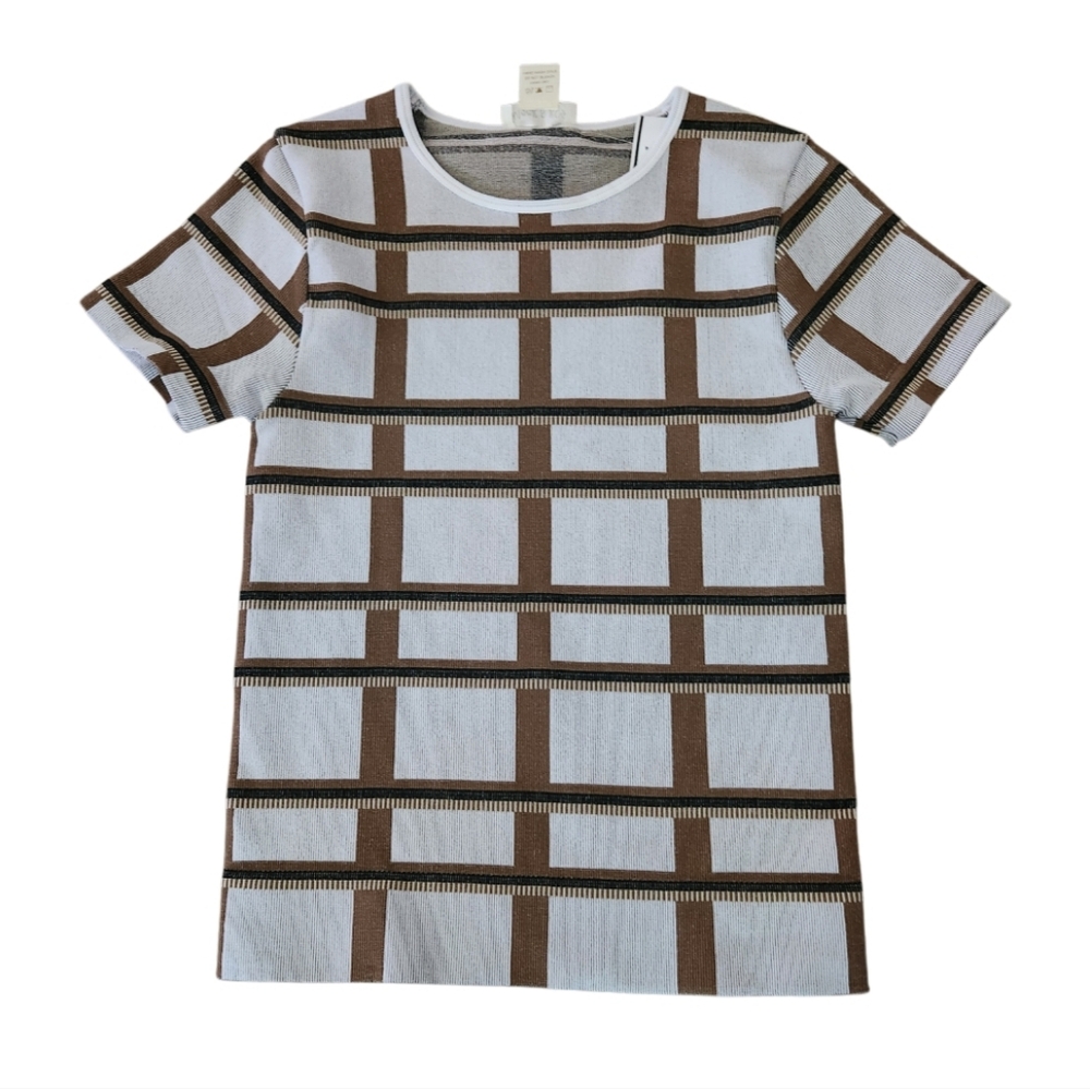 BROWN & BLACK CHECKARD BODYCON TEE SZ SMALL/ MEDIUM NWT